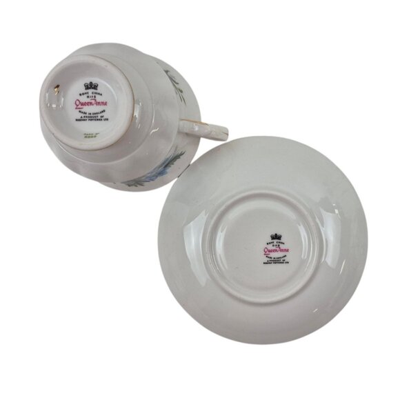 Ridgway Queen Anne China Tea Cup Saucer Set D178 Blue Floral Pattern Gold Trim - Picture 7 of 10